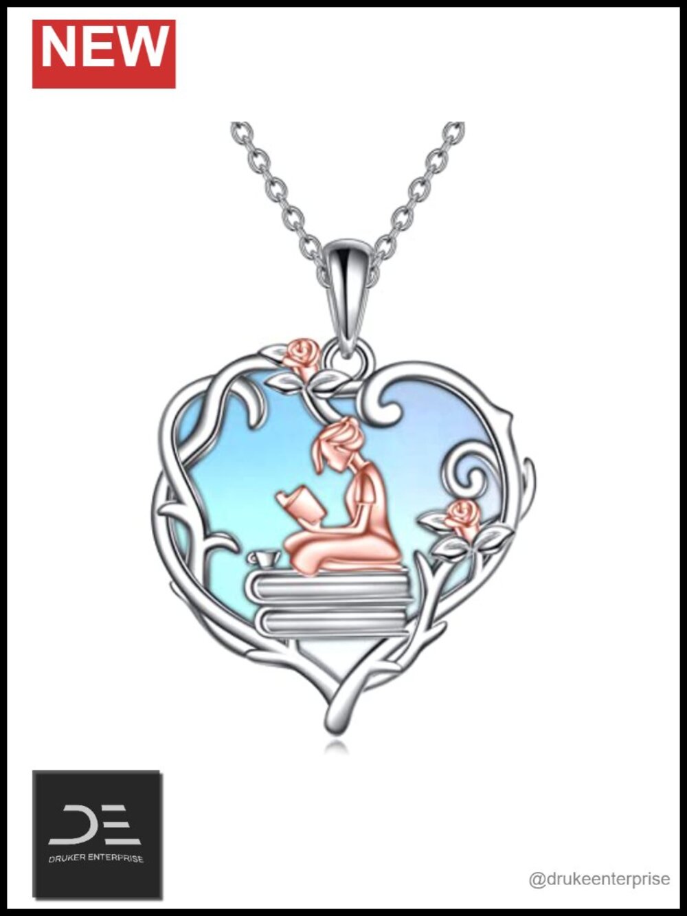 925 Sterling Silver Book Lover Necklace Reading Pendant for Women Graduation